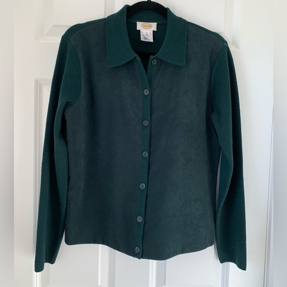 Talbots Sweater Blazer Cardigan 100% Merino Wool Green ‎ Women Sz S SOFT EUC